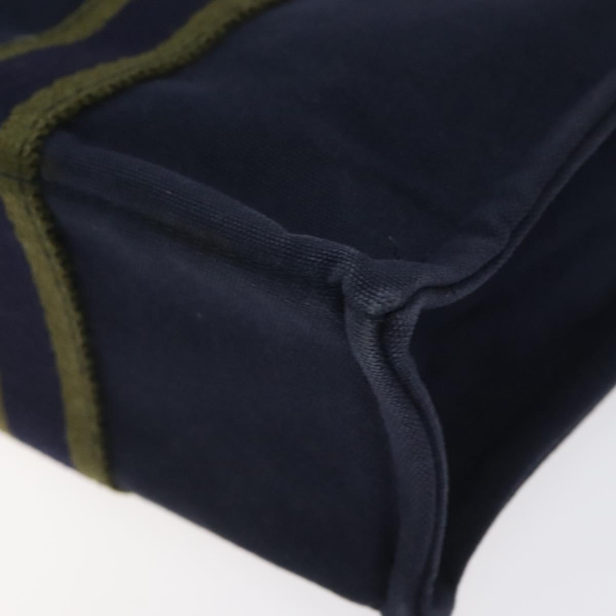 HERMES Fourre Tout PM Hand Bag Canvas Navy Green Silver Auth sw656