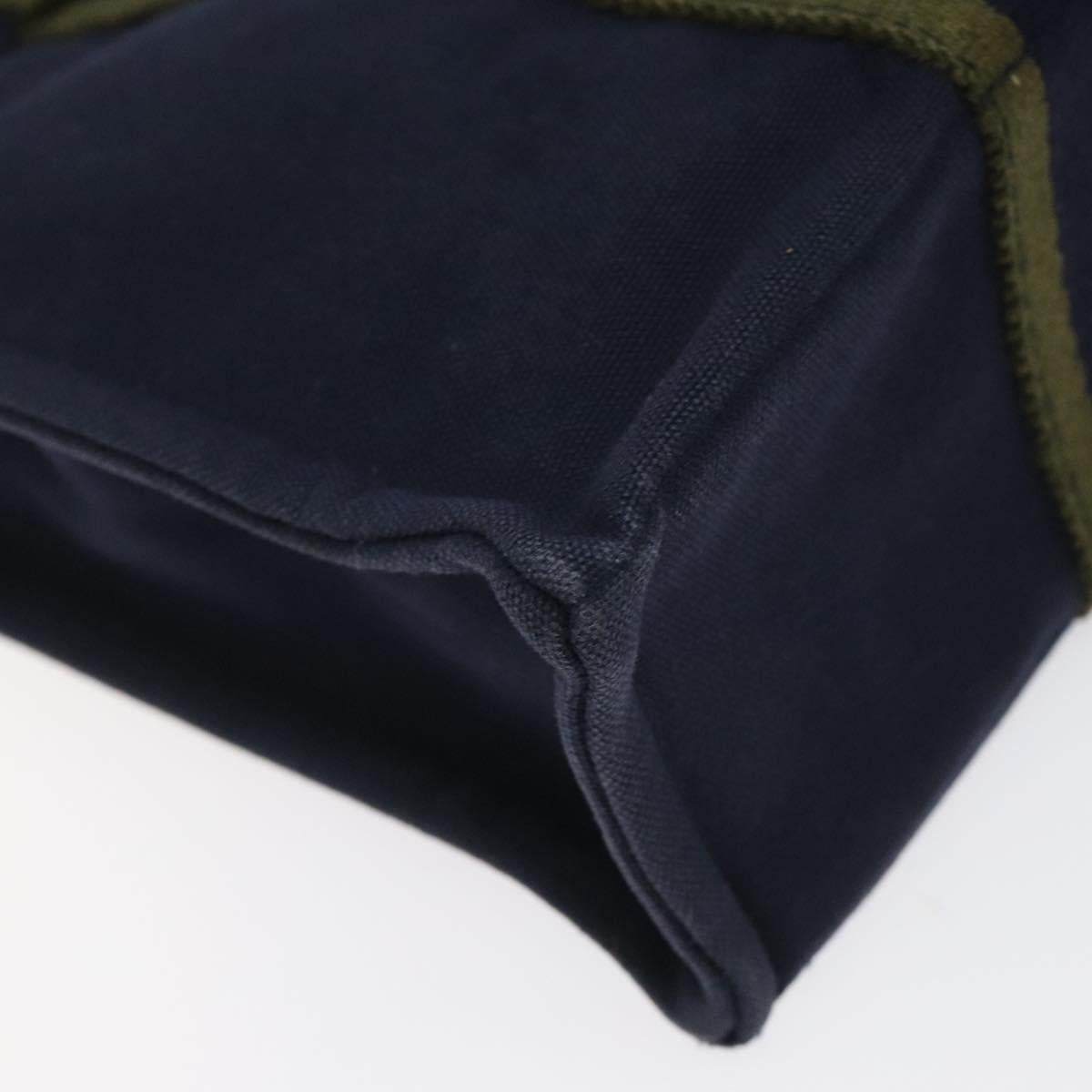 HERMES Fourre Tout PM Hand Bag Canvas Navy Green Silver Auth sw656