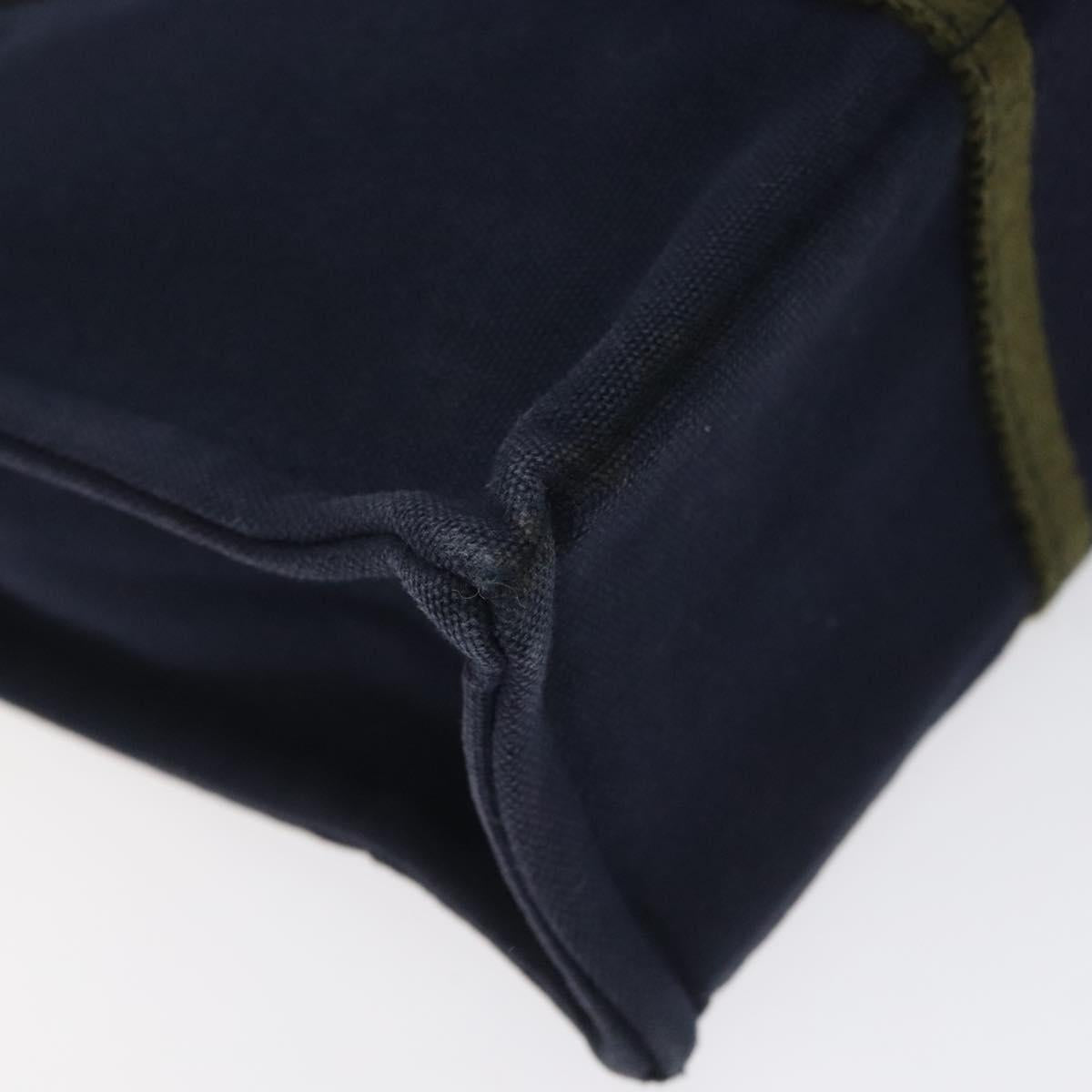 HERMES Fourre Tout PM Hand Bag Canvas Navy Green Silver Auth sw656