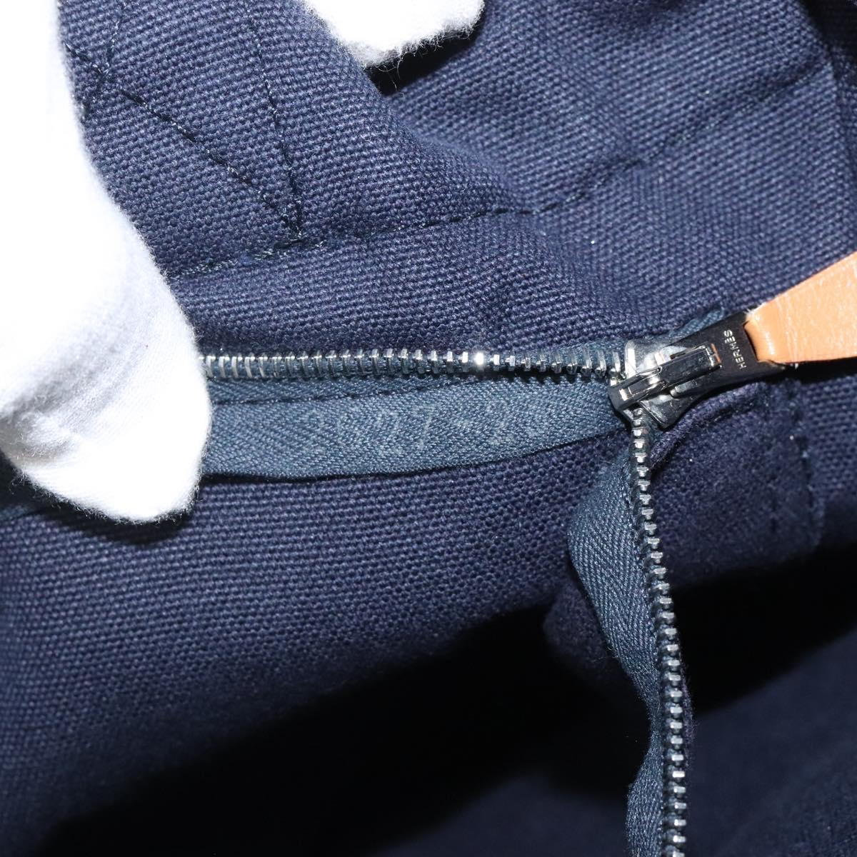 HERMES Fourre Tout PM Hand Bag Canvas Navy Green Silver Auth sw656