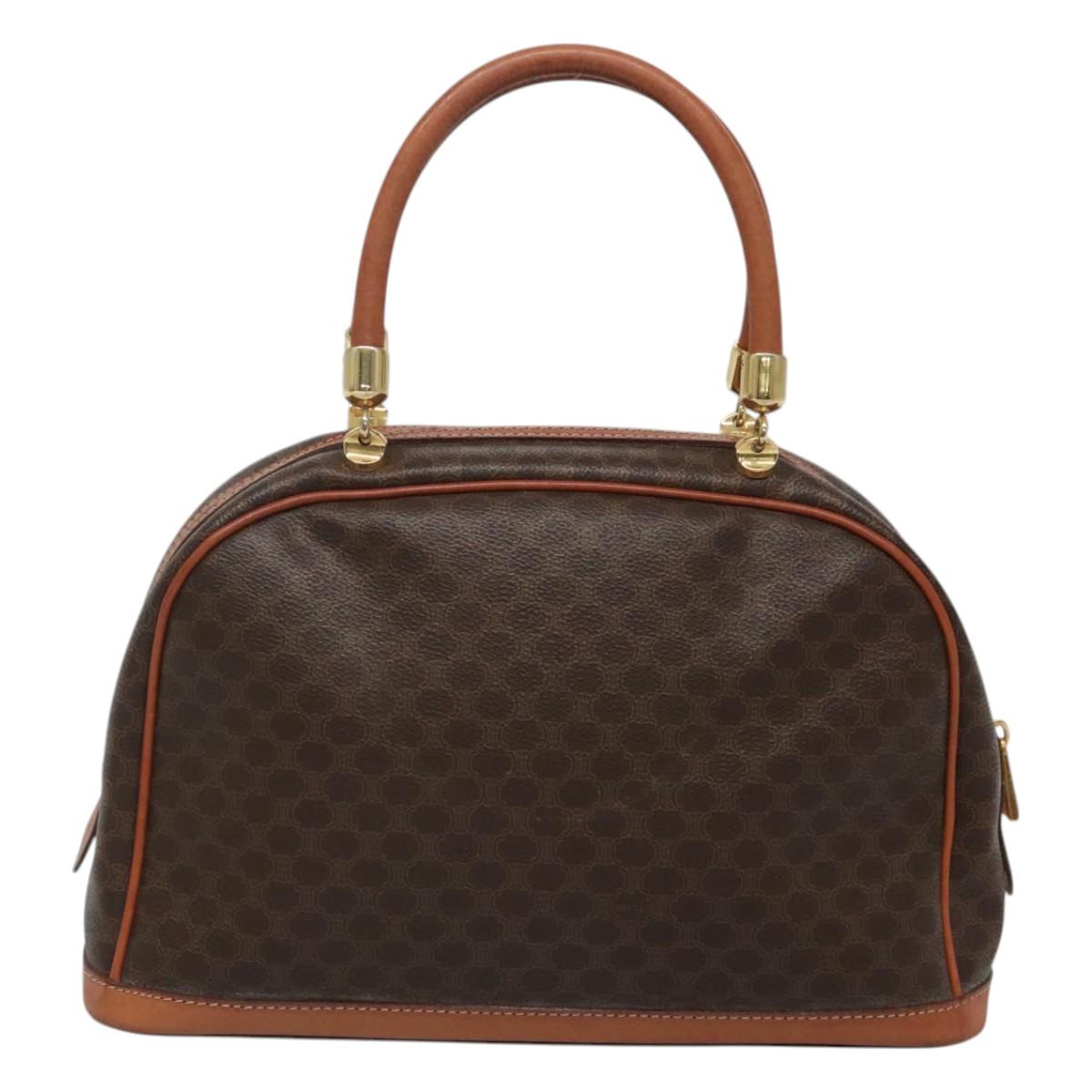 CELINE Macadam Canvas Hand Bag PVC Leather Brown Gold Auth sw658