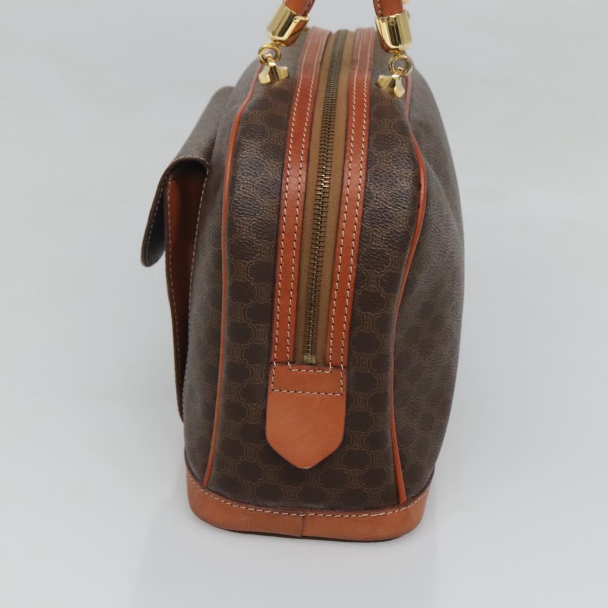 CELINE Macadam Canvas Hand Bag PVC Leather Brown Gold Auth sw658