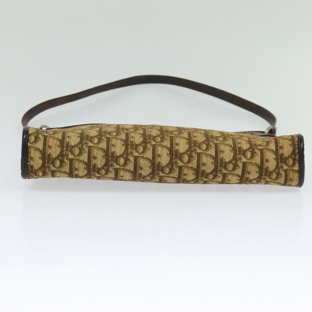 Christian Dior Trotter Canvas Shoulder Bag Brown Gold Auth sw662
