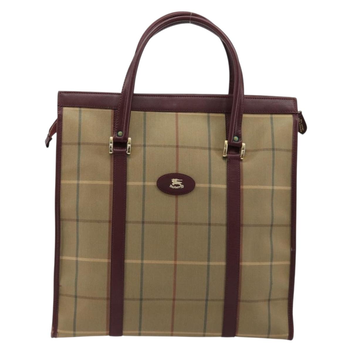 Burberrys Nova Check Tote Bag Canvas Beige Gold Auth sw663