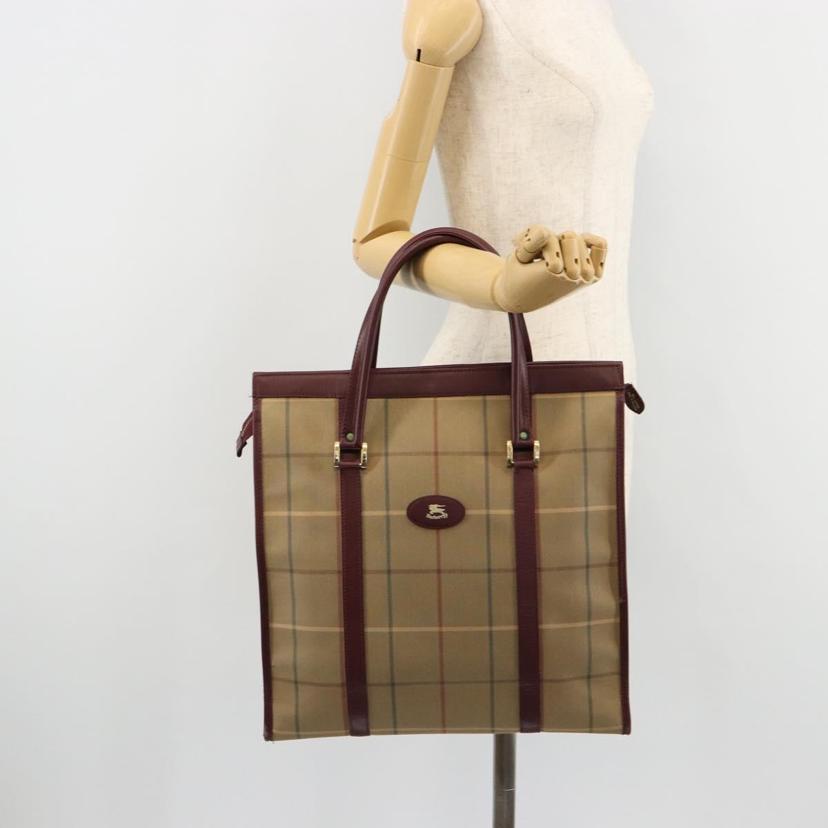 Burberrys Nova Check Tote Bag Canvas Beige Gold Auth sw663