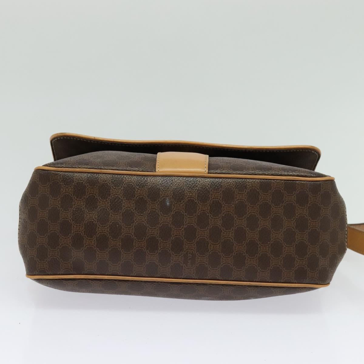 CELINE Macadam Canvas Shoulder Bag PVC Leather Brown Gold Auth sw675