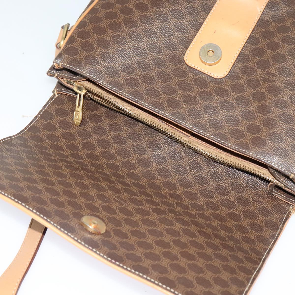 CELINE Macadam Canvas Shoulder Bag PVC Leather Brown Gold Auth sw675