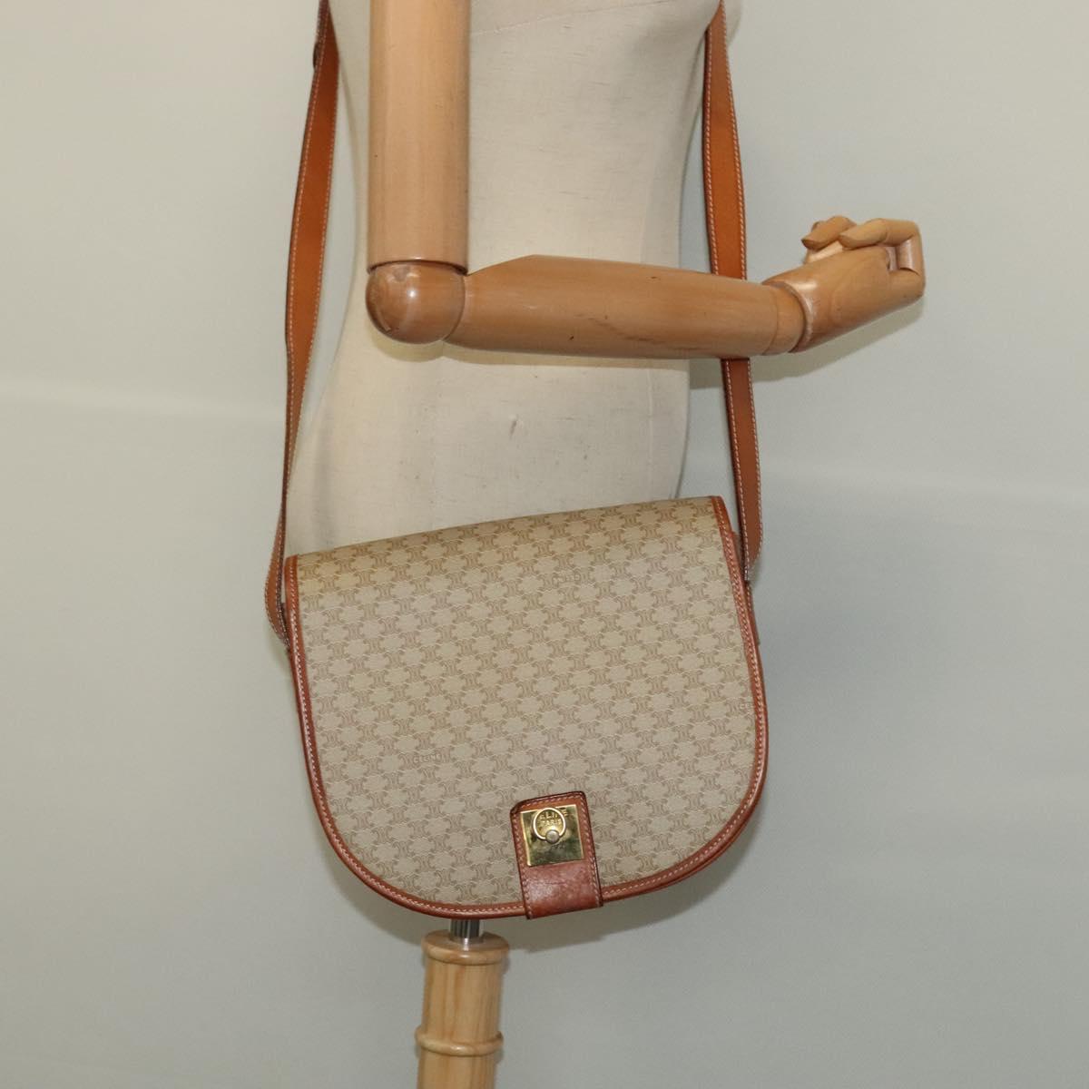 CELINE Shoulder Bag PVC Beige Gold Auth sw676