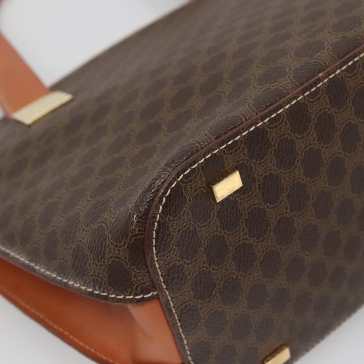 CELINE Macadam Canvas Hand Bag PVC Leather Brown Gold Auth sw677