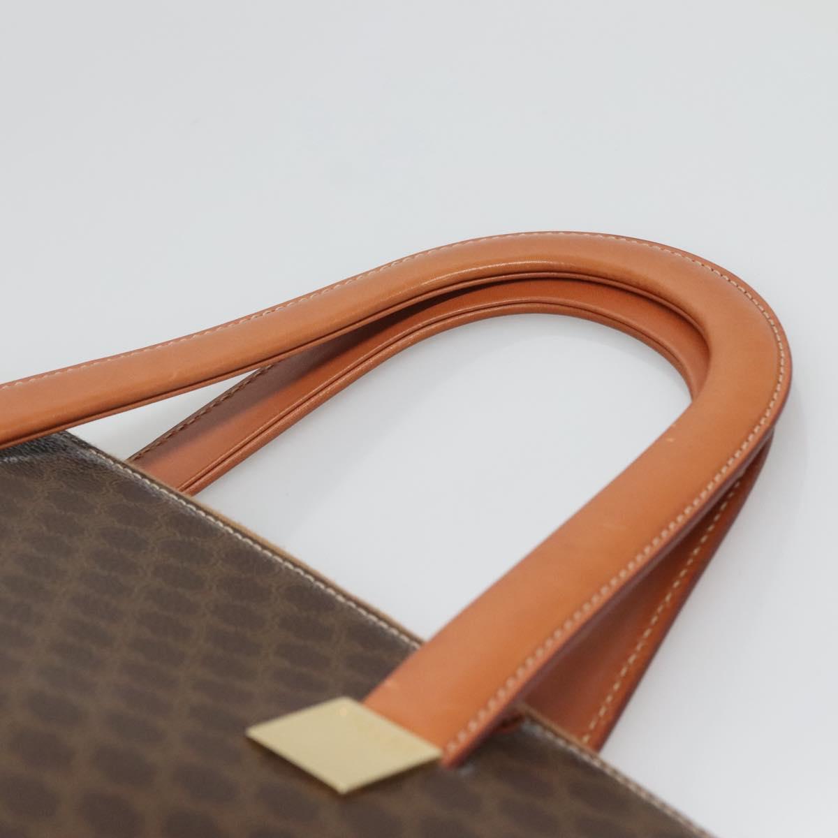 CELINE Macadam Canvas Hand Bag PVC Leather Brown Gold Auth sw677