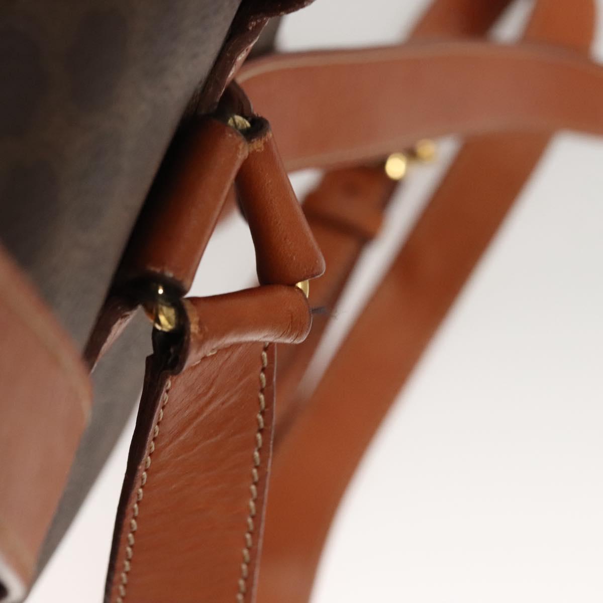 CELINE Macadam Canvas Backpack PVC Leather Brown Gold Auth sw678