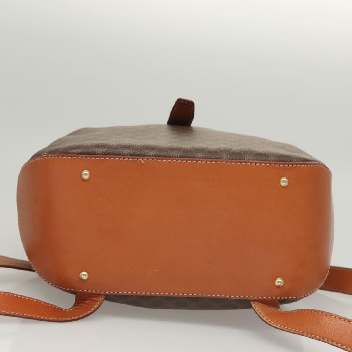 CELINE Macadam Canvas Backpack PVC Leather Brown Gold Auth sw678