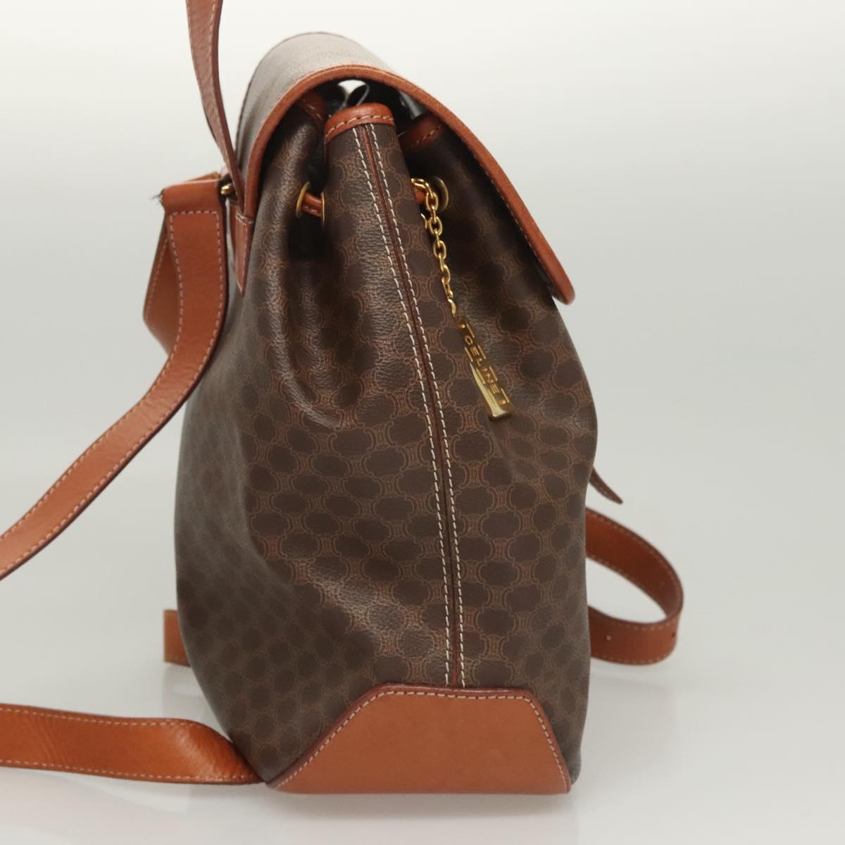 CELINE Macadam Canvas Backpack PVC Leather Brown Gold Auth sw678