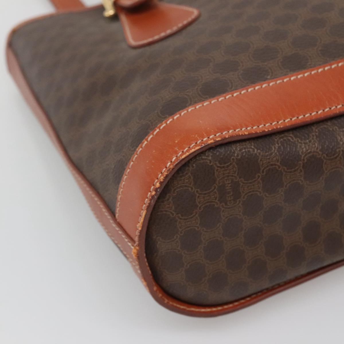 CELINE Macadam Canvas Shoulder Bag PVC Leather Brown Gold Auth sw680