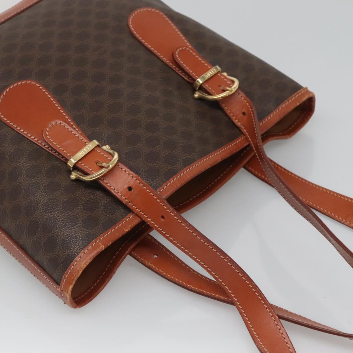 CELINE Macadam Canvas Shoulder Bag PVC Leather Brown Gold Auth sw680