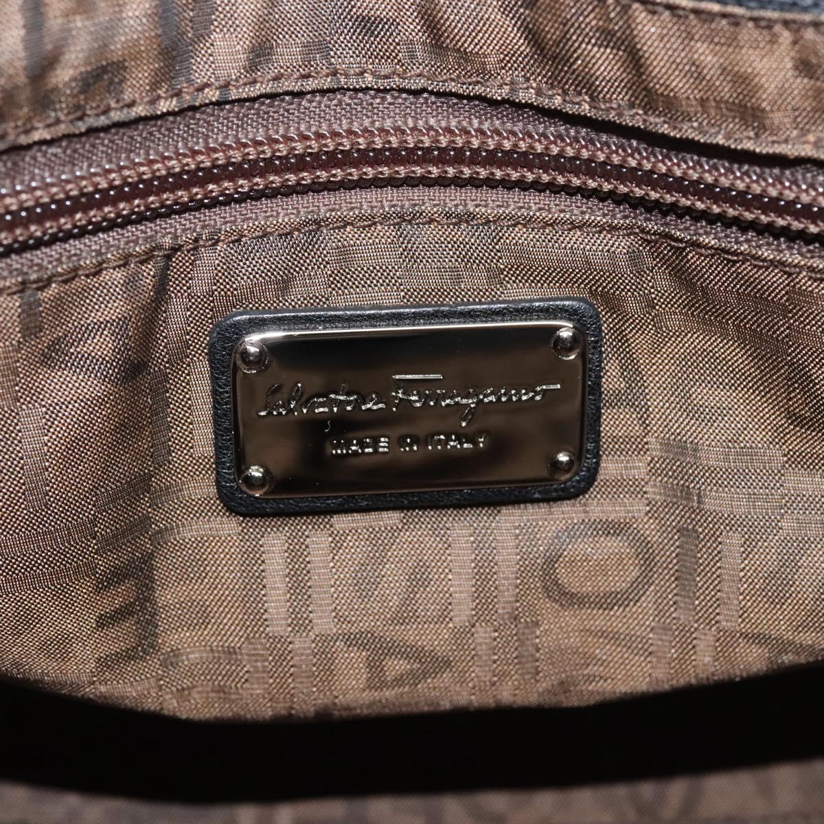 Salvatore Ferragamo Hand Bag Canvas Navy Silver Auth sw699