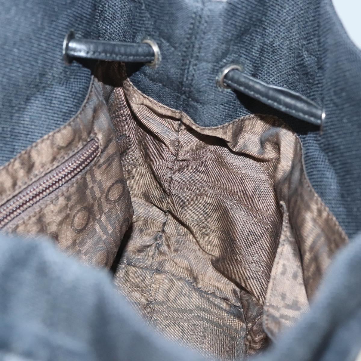 Salvatore Ferragamo Hand Bag Canvas Navy Silver Auth sw699