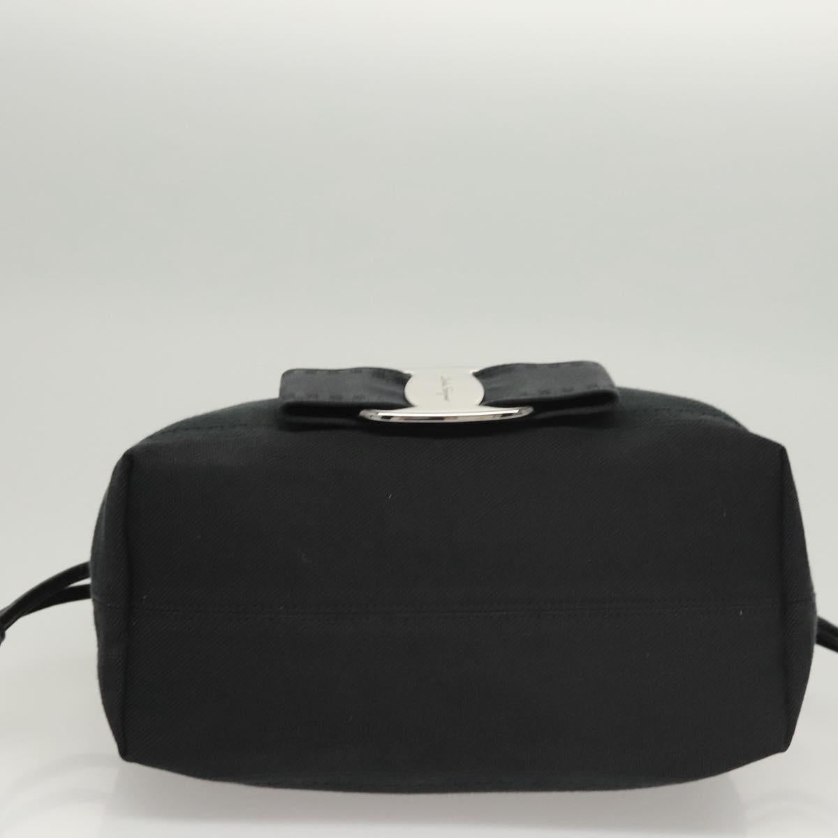 Salvatore Ferragamo Hand Bag Canvas Navy Silver Auth sw699