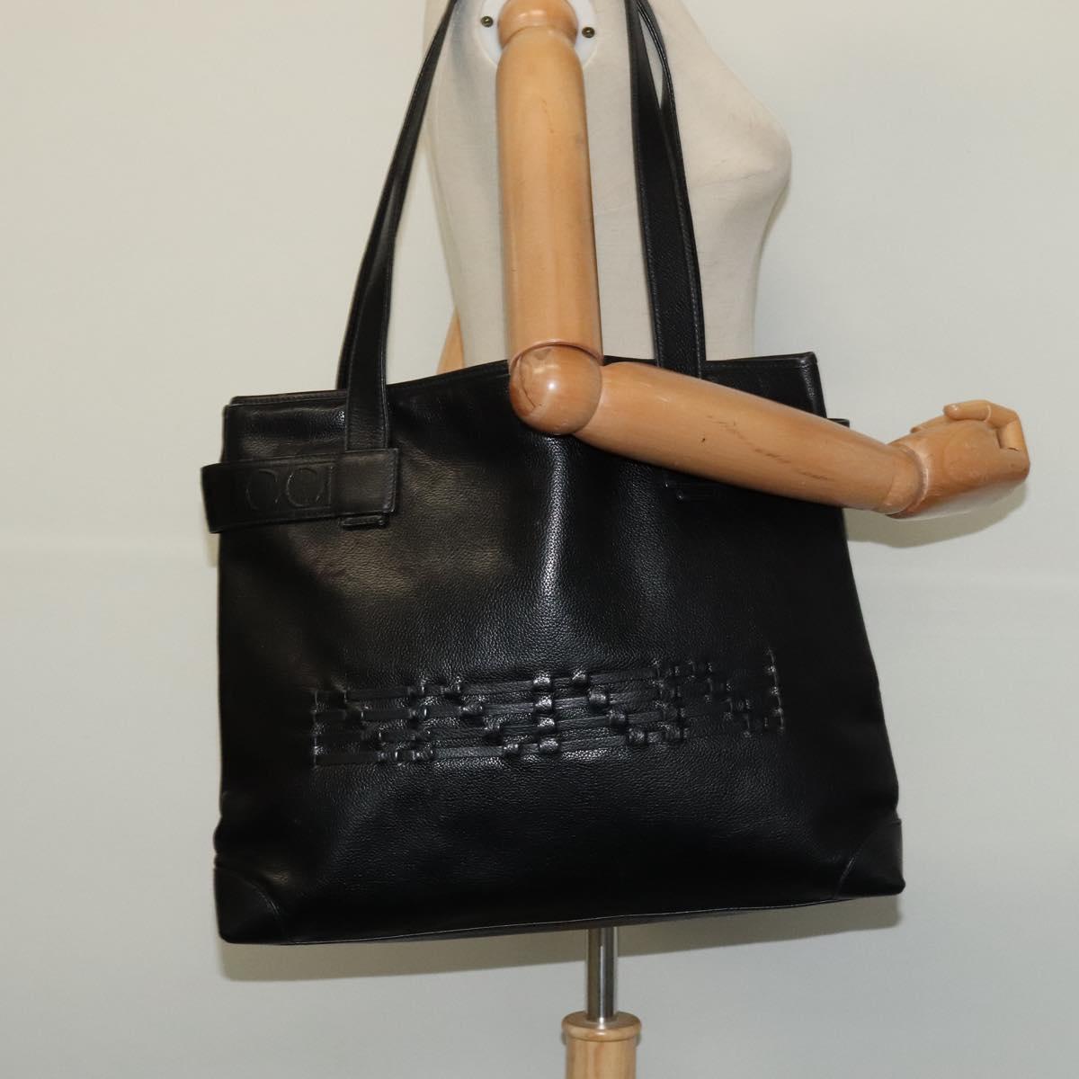GUCCI Tote Bag Leather Black Gold 002 105 0141 Auth sw707