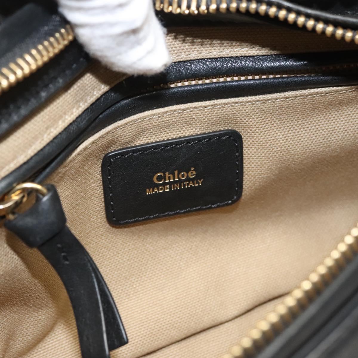 Chloe Goldie Hand Bag Leather Black Gold Auth sw713