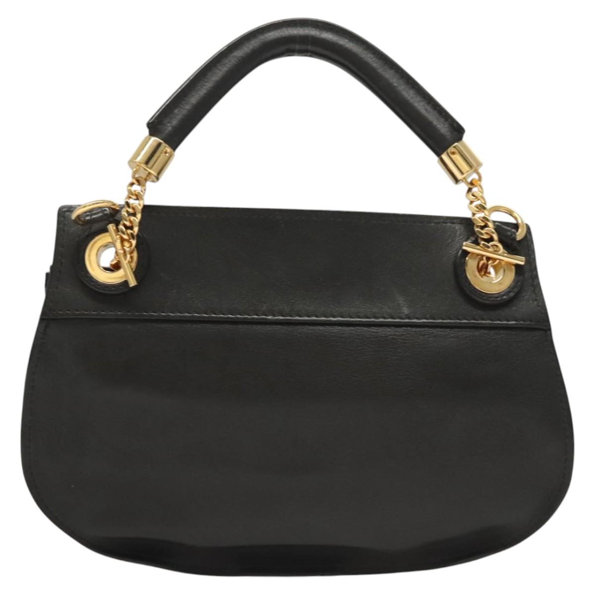 Chloe Goldie Hand Bag Leather Black Gold Auth sw713