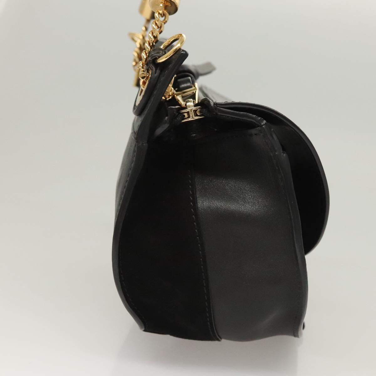 Chloe Goldie Hand Bag Leather Black Gold Auth sw713