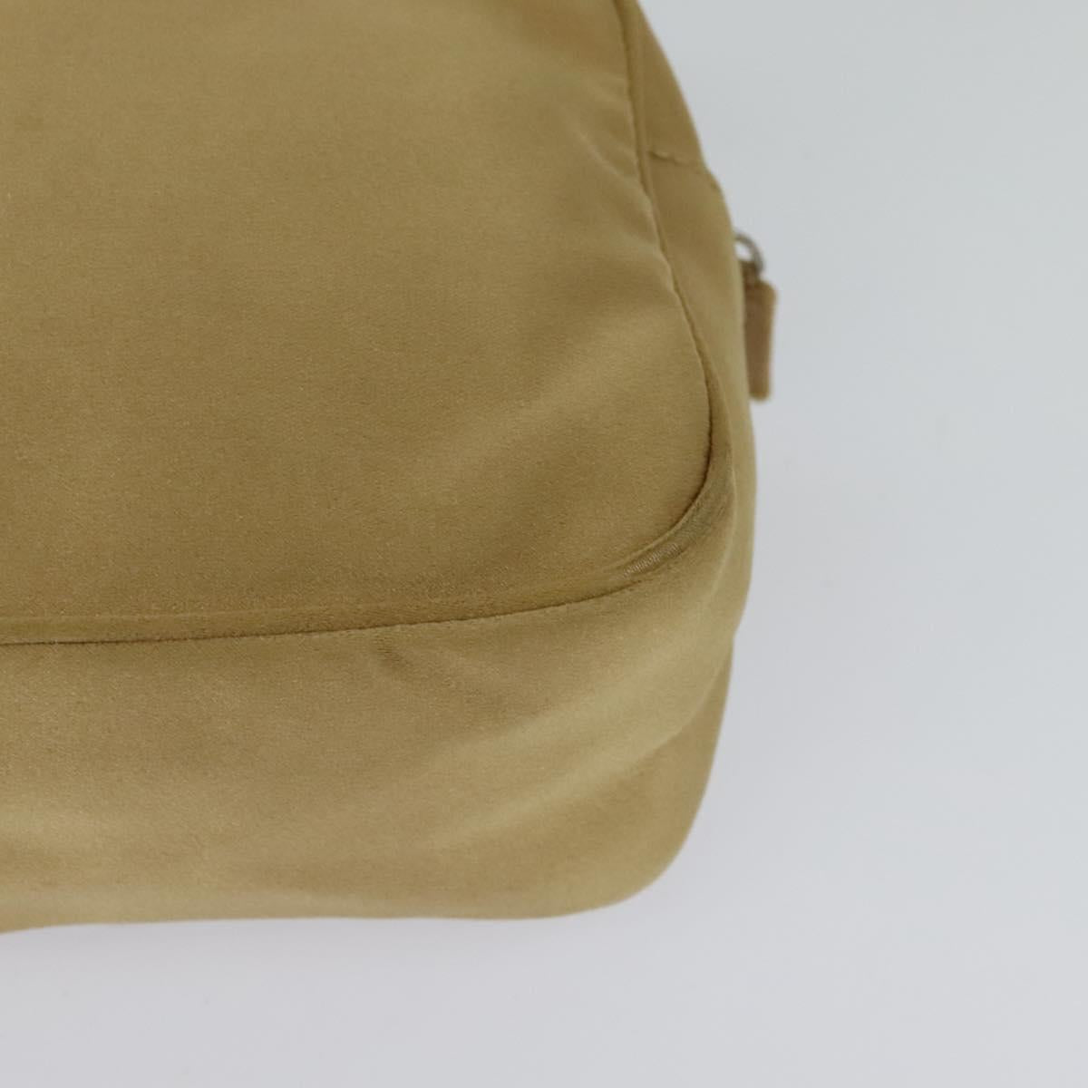 PRADA Pouch Satin Beige Silver Auth sw718