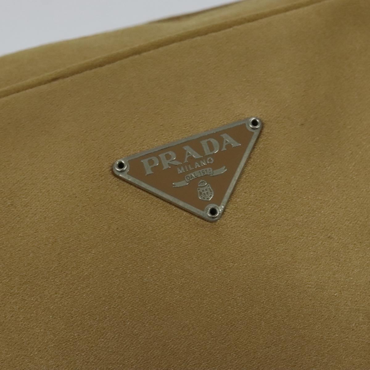 PRADA Pouch Satin Beige Silver Auth sw718