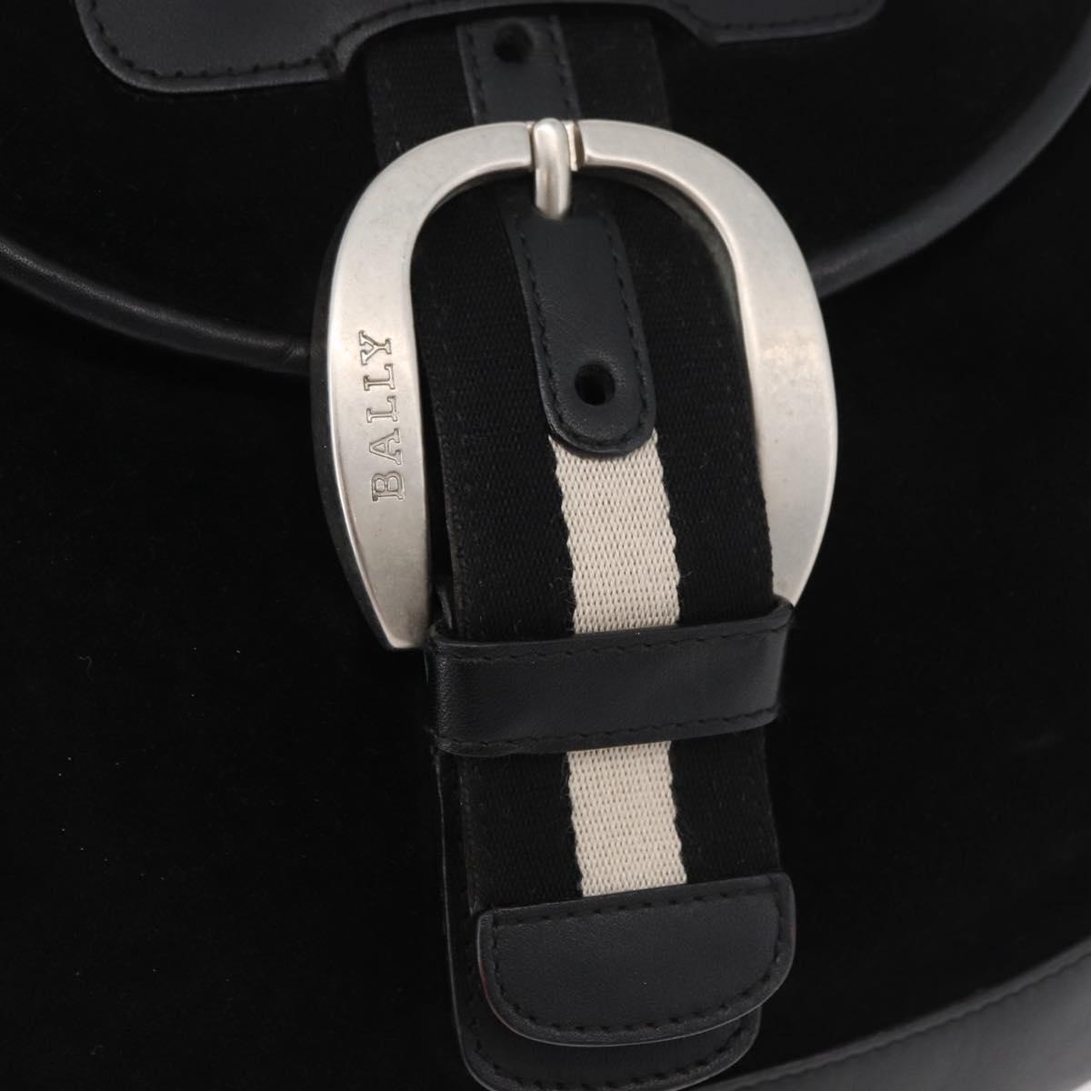 BALLY Shoulder Bag Suede Leather Black Silver Auth sw721A