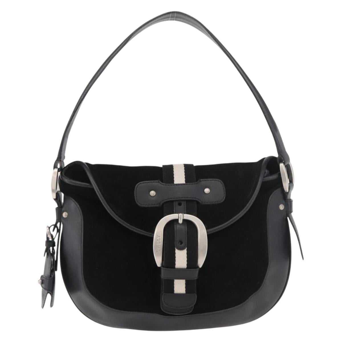 BALLY Shoulder Bag Suede Leather Black Silver Auth sw721A