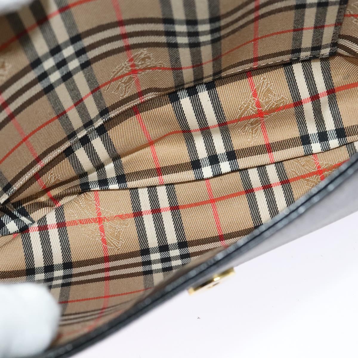 Burberrys Shoulder Bag Leather Black Gold Auth sw722