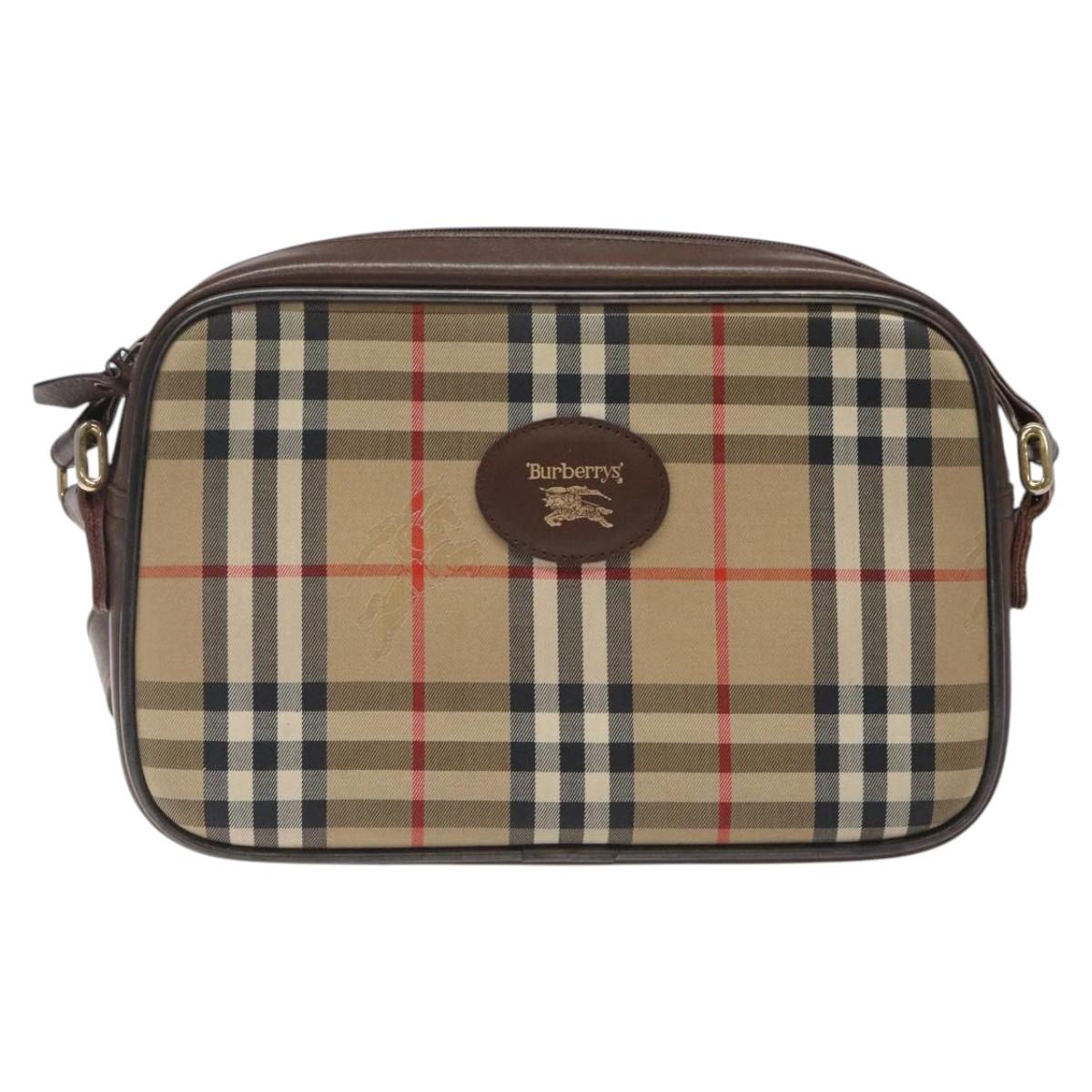 Burberrys Nova Check Shoulder Bag Canvas Beige Gold Auth sw723