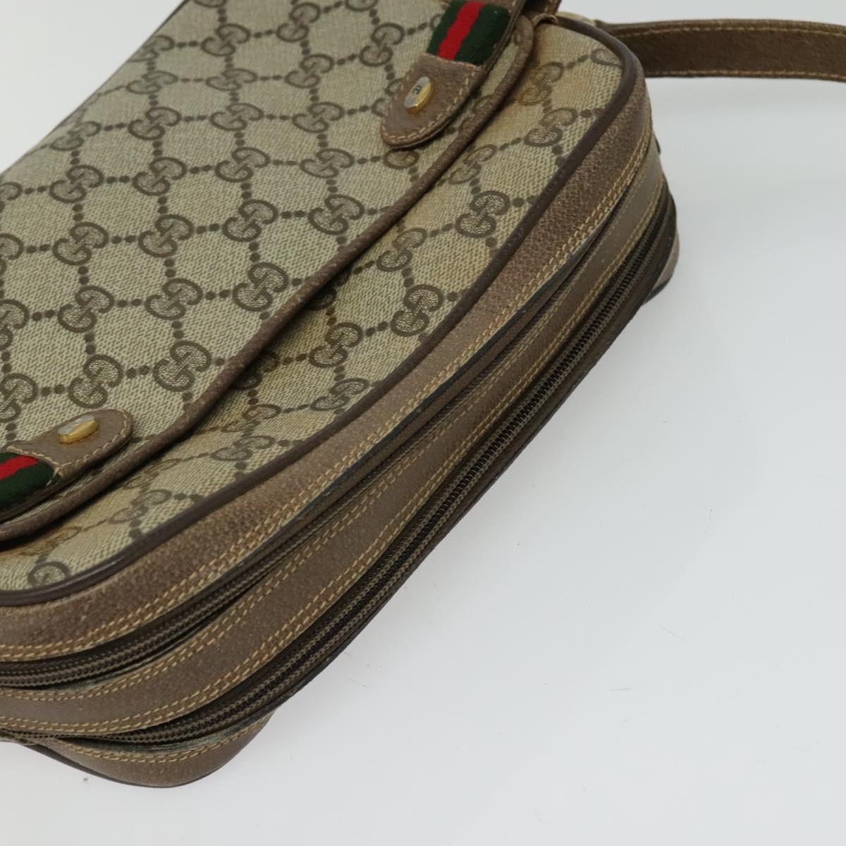 GUCCI GG Supreme Web Sherry Line Bag PVC Beige Gold 904 02 049 Auth sw732