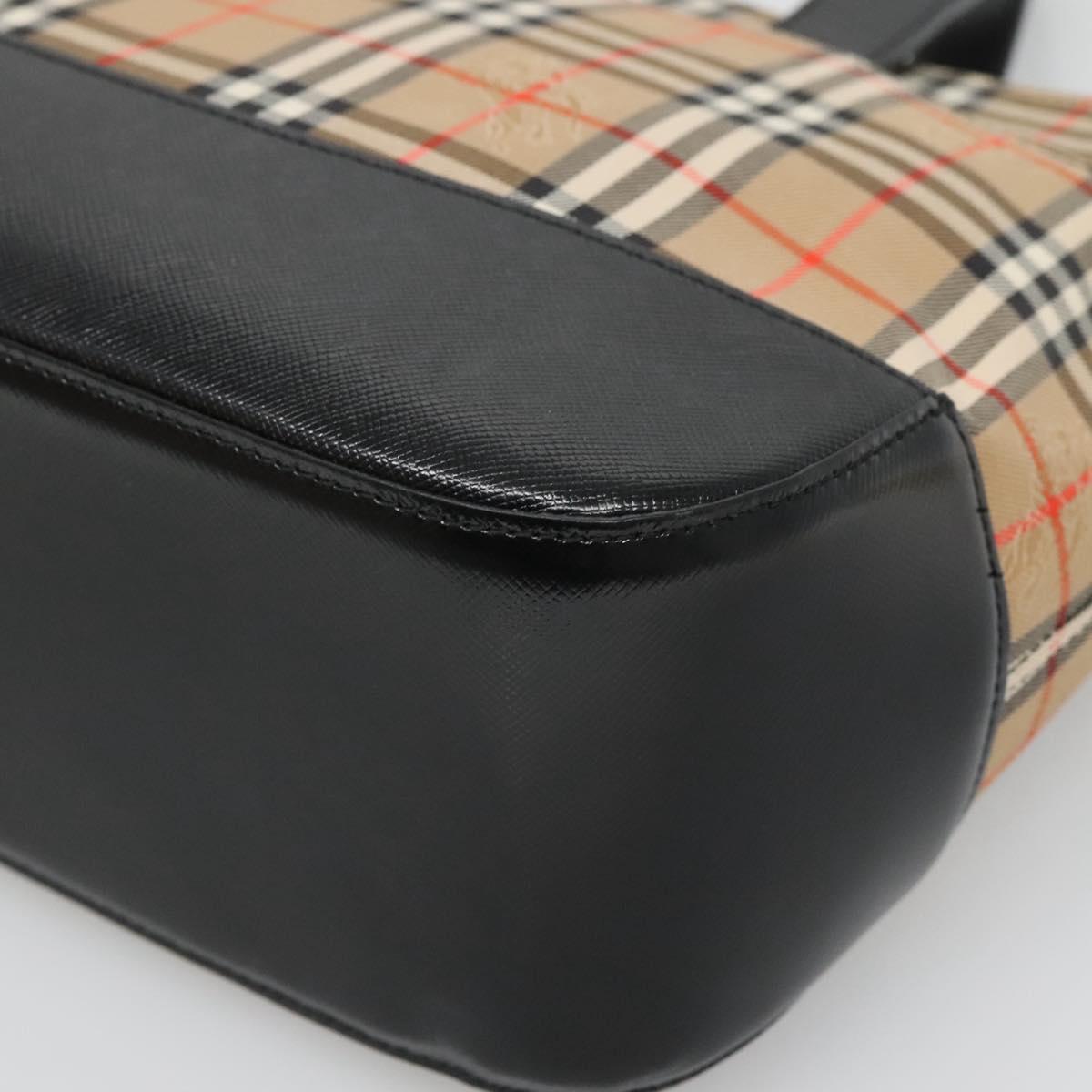 Burberrys Nova Check Hand Bag Canvas Beige Gold Auth sw745