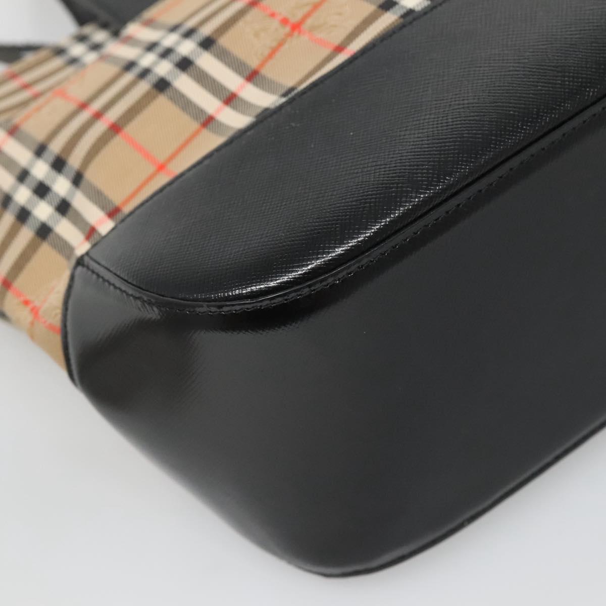 Burberrys Nova Check Hand Bag Canvas Beige Gold Auth sw745