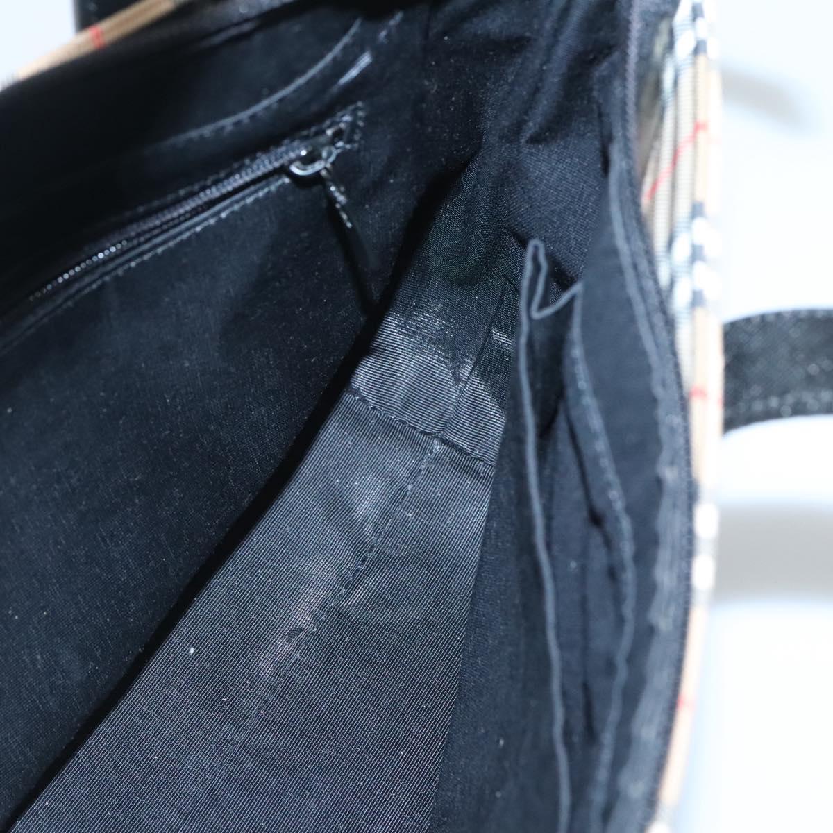 Burberrys Nova Check Hand Bag Canvas Beige Gold Auth sw745