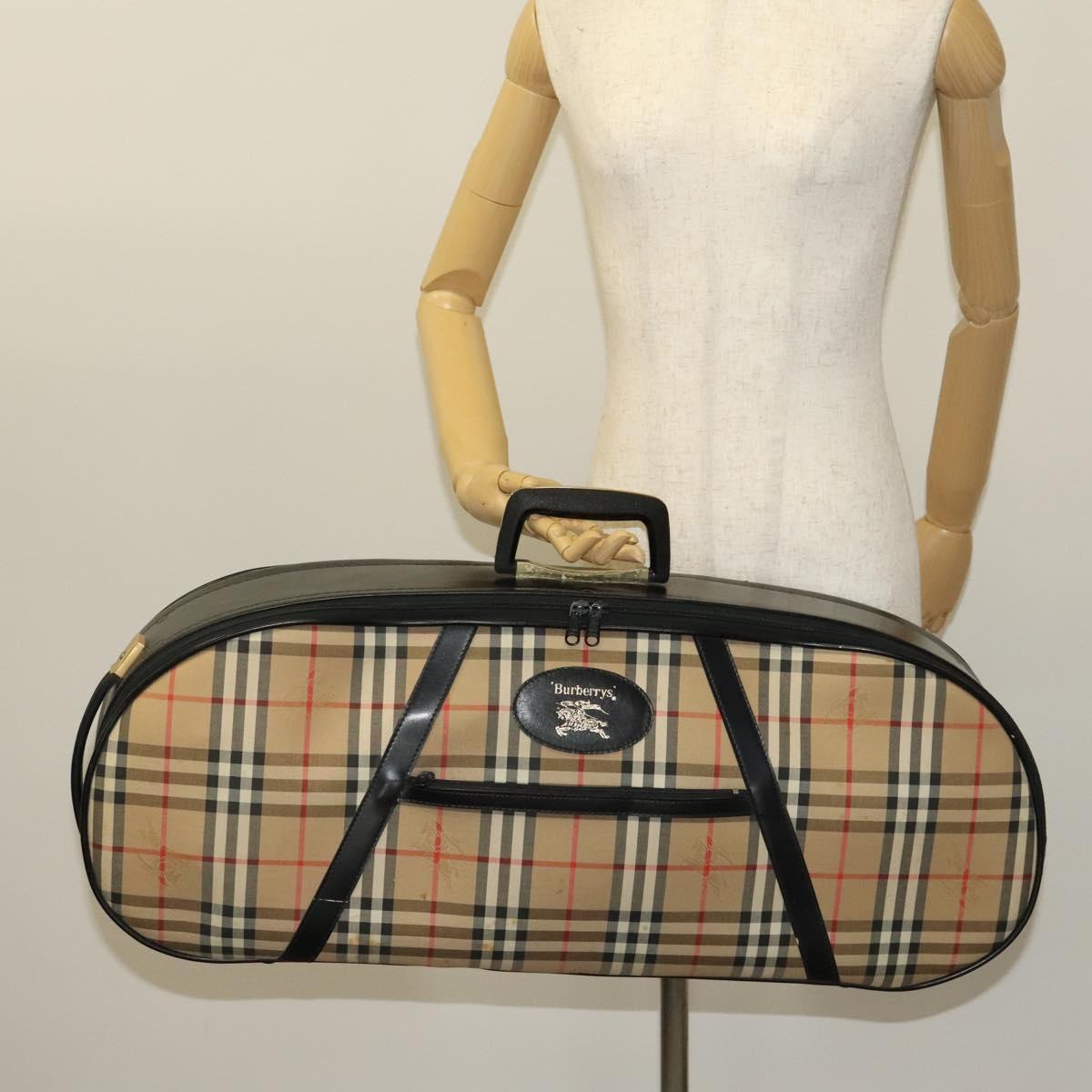 Burberrys Nova Check Violin Cases Leather Beige Gold Auth sw748