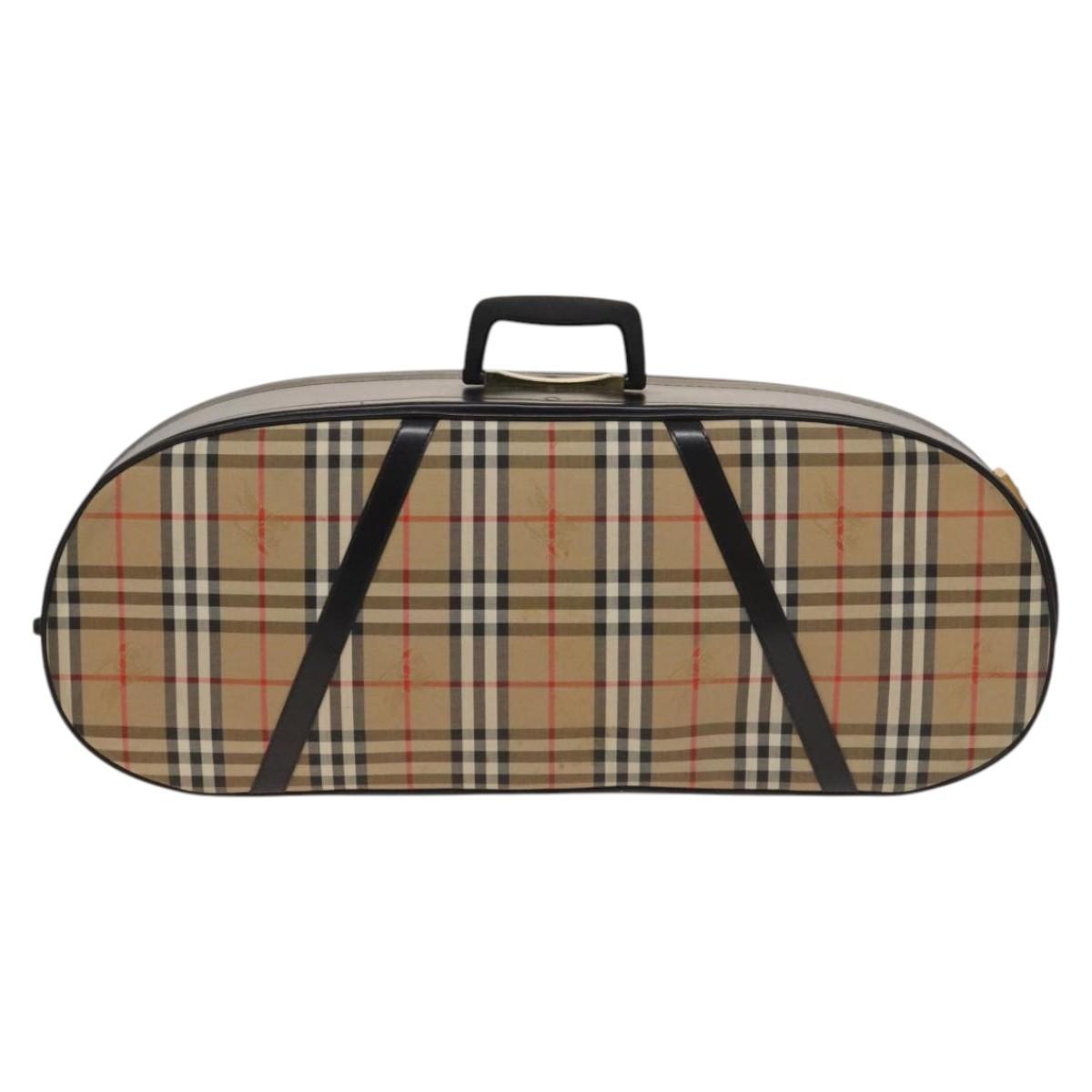 Burberrys Nova Check Violin Cases Leather Beige Gold Auth sw748