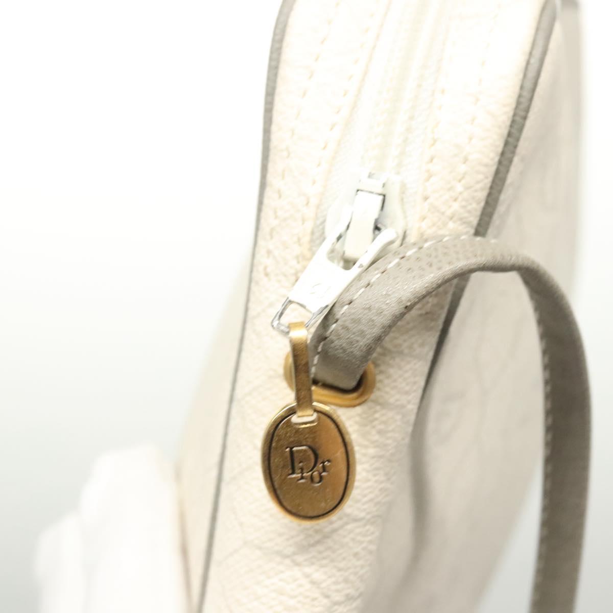 Christian Dior Honeycomb Canvas Shoulder Bag PVC White Gold Auth sw752