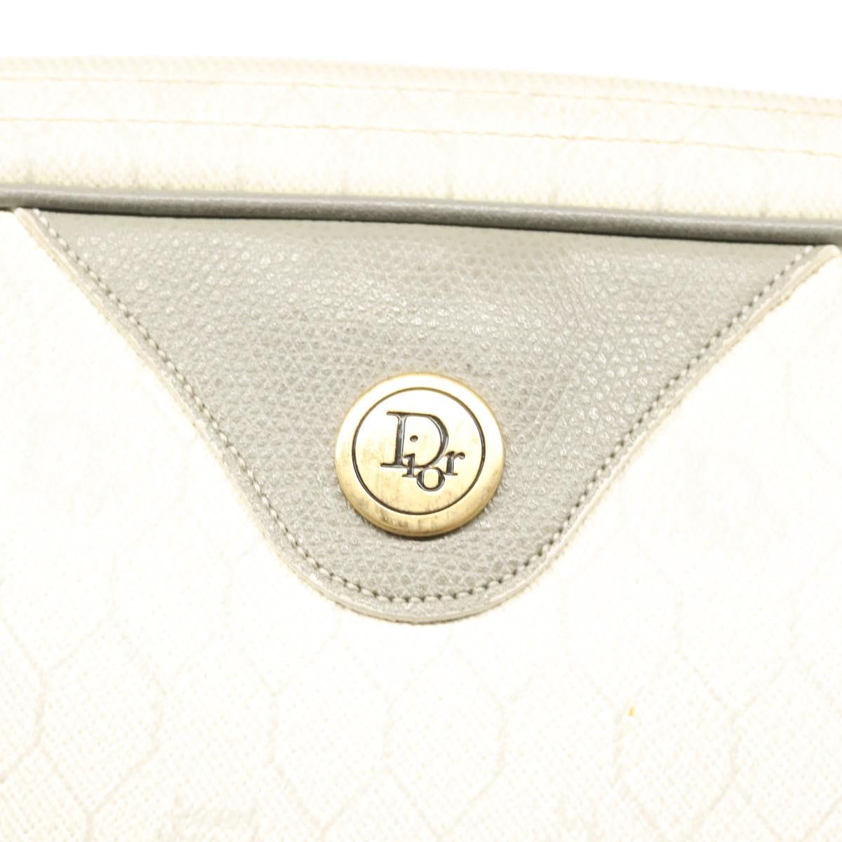 Christian Dior Honeycomb Canvas Shoulder Bag PVC White Gold Auth sw752