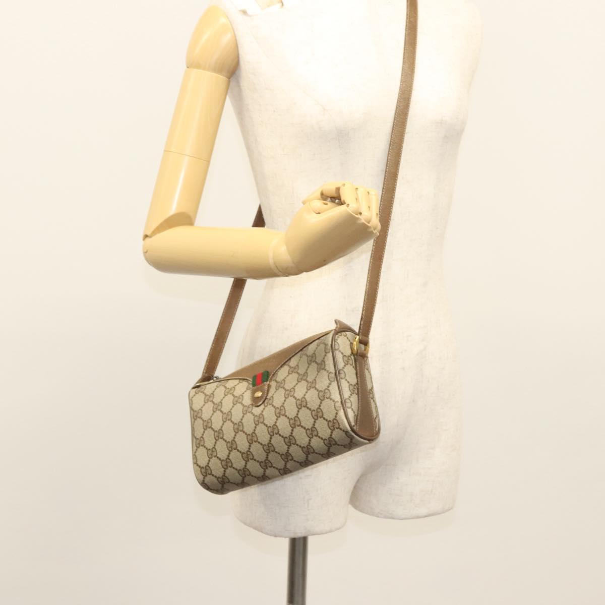 GUCCI GG Supreme Web Sherry Line Bag PVC Beige Gold 89 02 018 Auth sw755