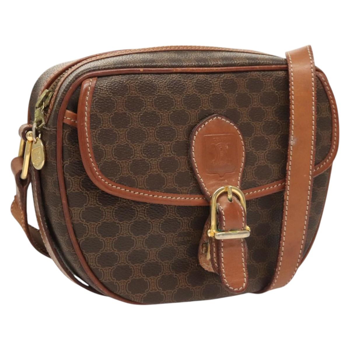 CELINE Macadam Canvas Shoulder Bag PVC Brown Gold Auth sw759