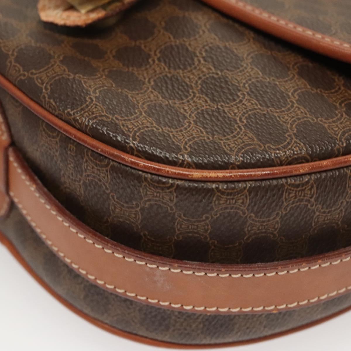 CELINE Macadam Canvas Shoulder Bag PVC Brown Gold Auth sw759