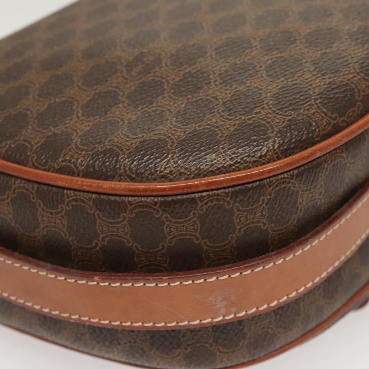 CELINE Macadam Canvas Shoulder Bag PVC Brown Gold Auth sw759