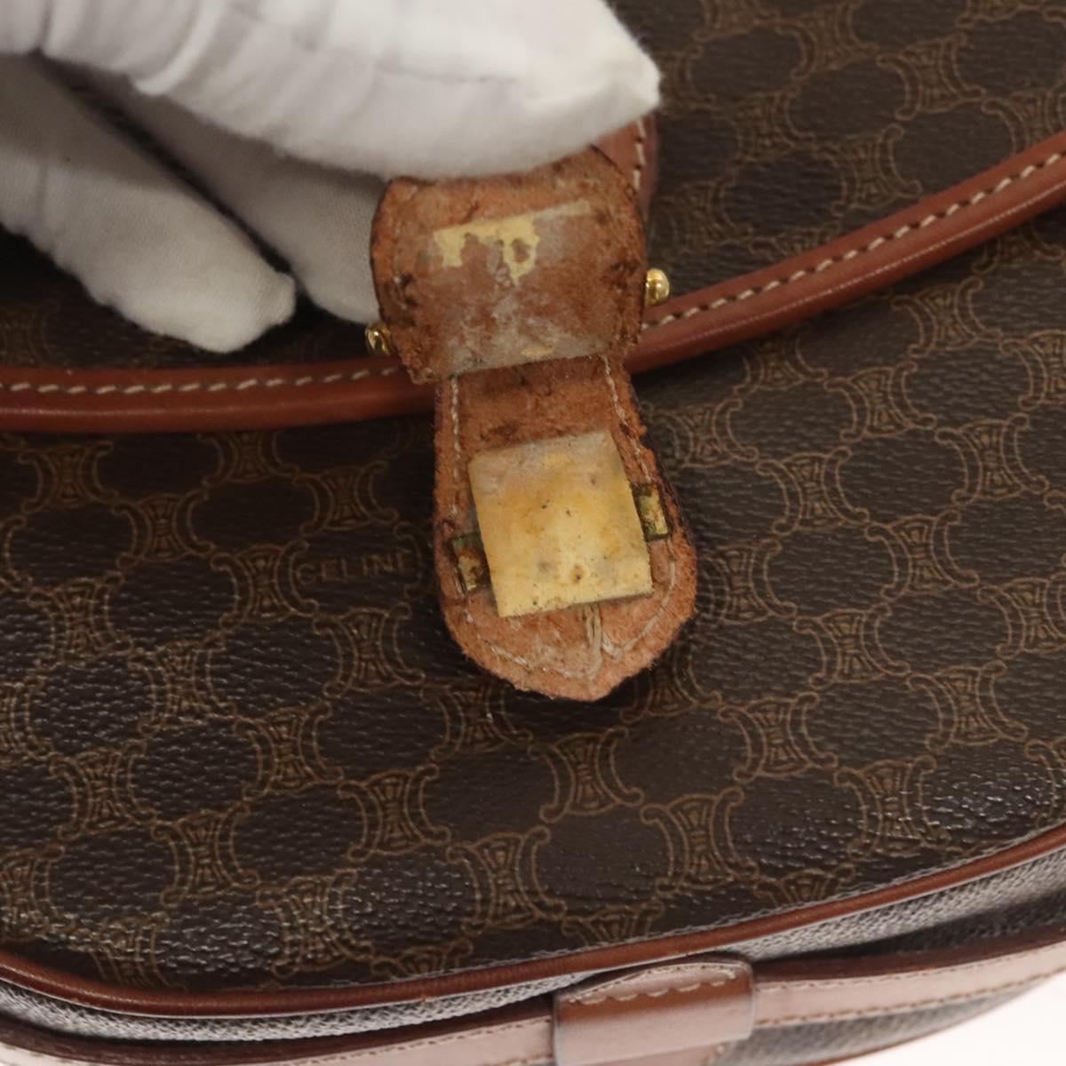 CELINE Macadam Canvas Shoulder Bag PVC Brown Gold Auth sw759