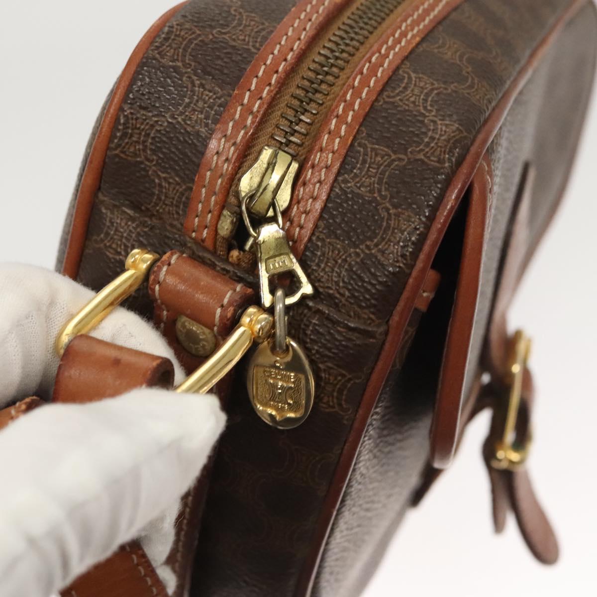 CELINE Macadam Canvas Shoulder Bag PVC Brown Gold Auth sw759