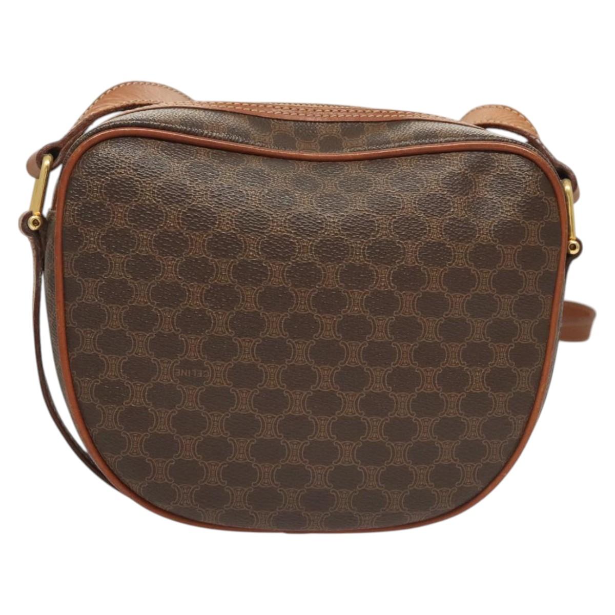 CELINE Macadam Canvas Shoulder Bag PVC Brown Gold Auth sw759