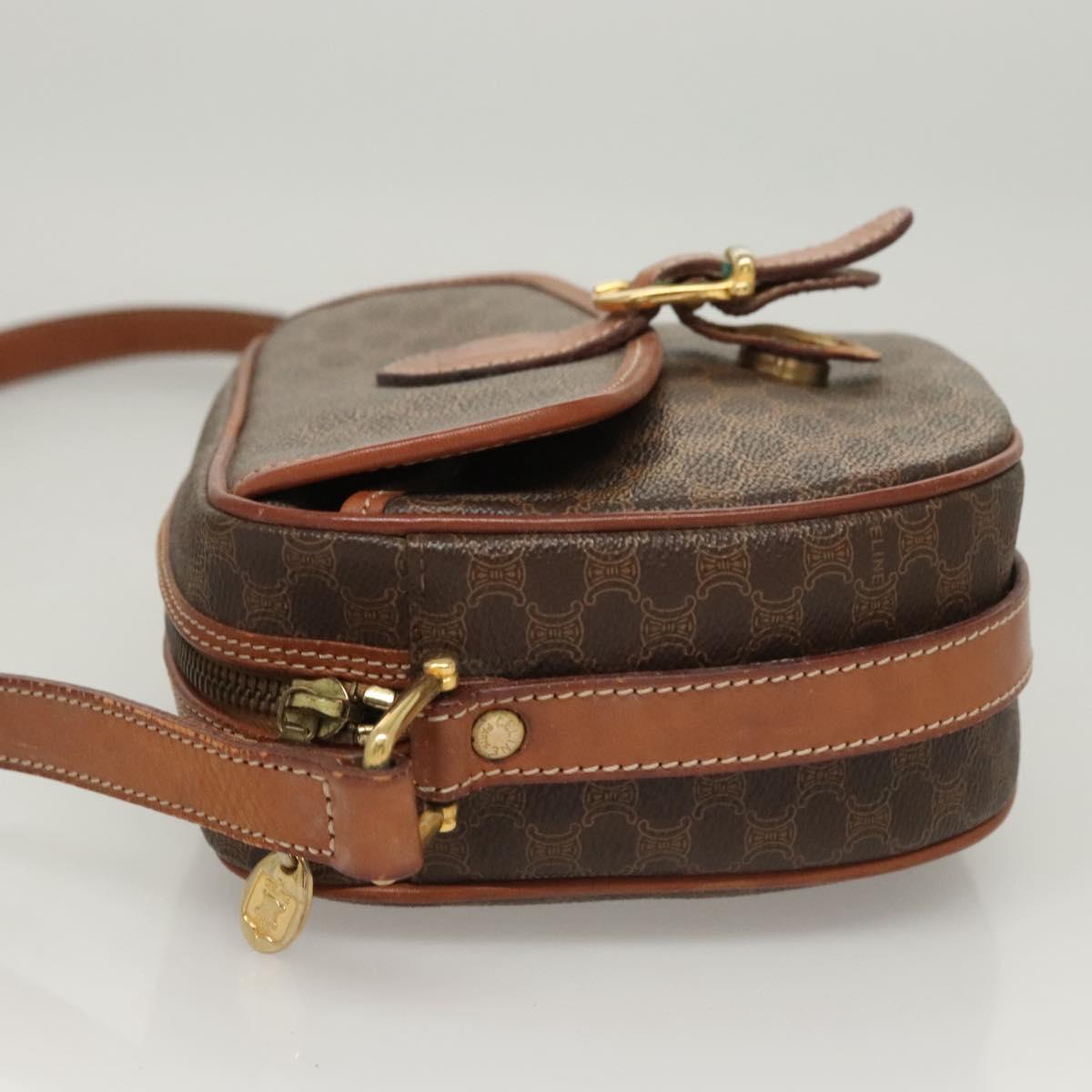 CELINE Macadam Canvas Shoulder Bag PVC Brown Gold Auth sw759