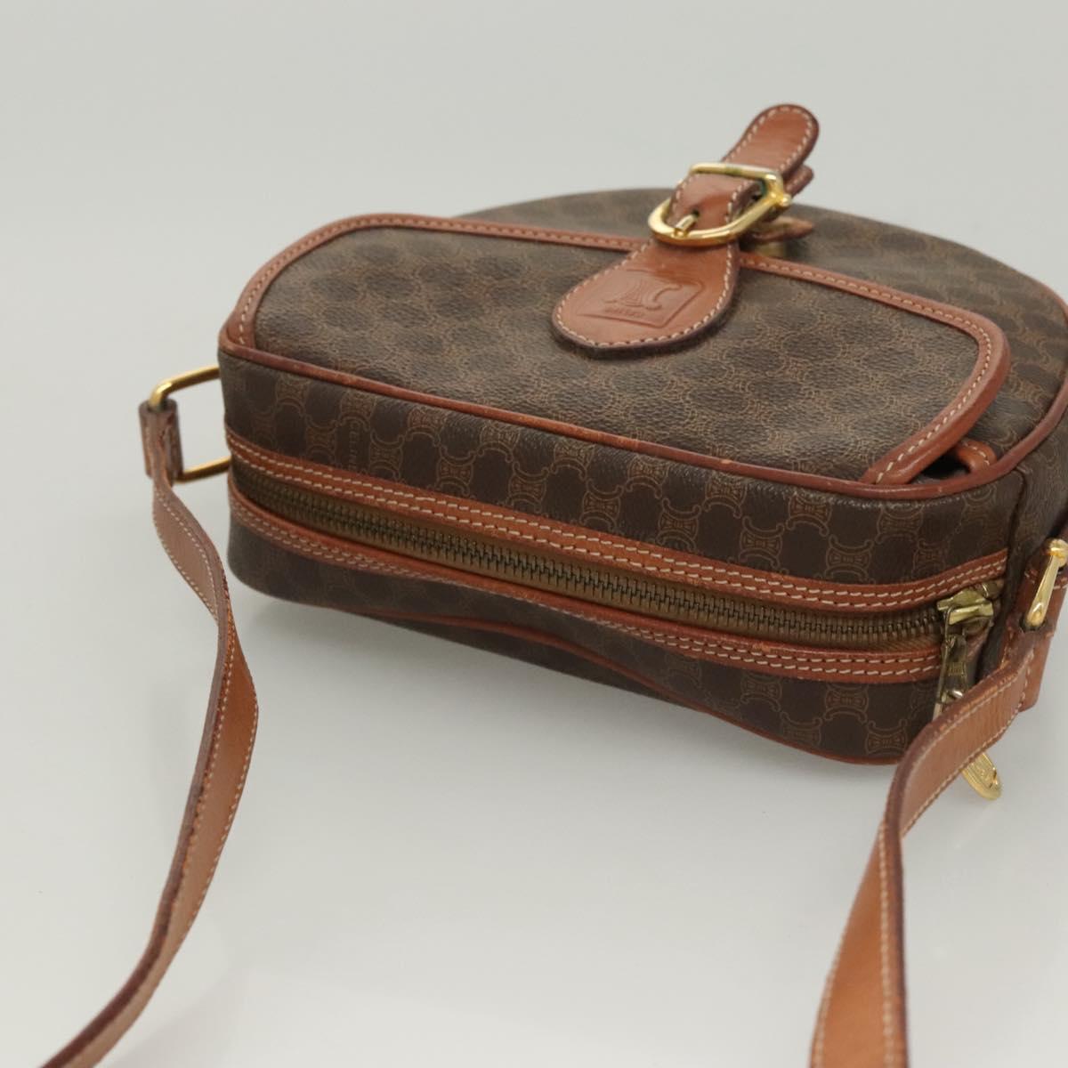 CELINE Macadam Canvas Shoulder Bag PVC Brown Gold Auth sw759