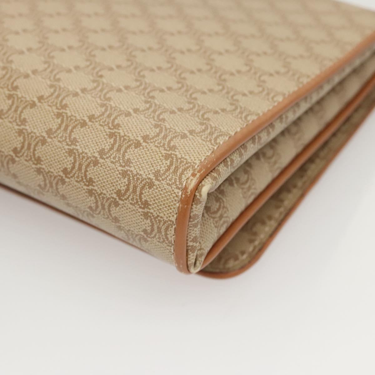 CELINE Macadam Canvas Shoulder Bag PVC Beige Gold Auth sw761